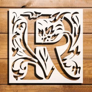 Letter Initial R Versatile Stencil for Painting, Reusable Plastic Stencil - 8x8 Inch Ideal for Home Decor, Scrapbooking, and More