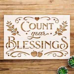 Count Your Blessings Stencil Pattern for Home Decor and Crafts, Featuring Apples Design, Ideal for Fall Autumn Farmhouse Projects and Seasonal Decorations - Size A3 ()