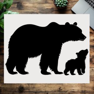 Reusable Stencil, Mother Bear and Cub Silhouette, , Ideal for Painting and Craft Projects