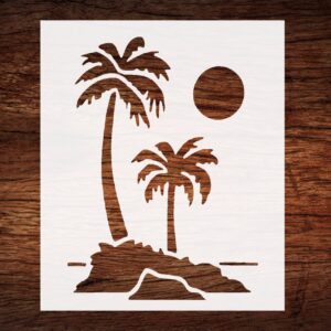 Reusable Palm Trees, Beach, Sun & Moon Stencil - Idyllic Scenery Design for Creative Projects