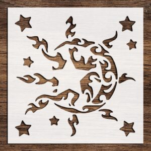 Stencil Sun Moon Stars Abstract Pattern, Plastic Reusable