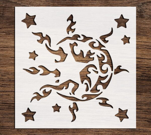 Stencil Sun Moon Stars Abstract Pattern, Plastic Reusable