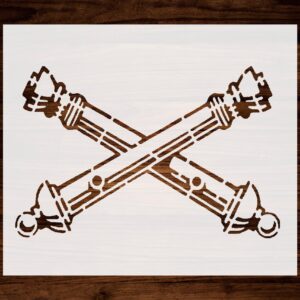 Field Artillery Crossed Cannons Stencil, , Military-Themed Art & Craft Template