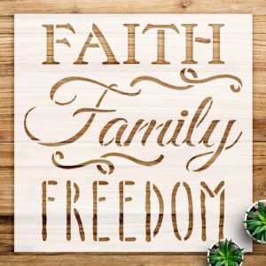 Faith Family Freedom Stencil Pattern for Walls and Crafts, Reusable Mylar Template, Elegant Patriotic Word Art for Home Decor and Creative Projects - Size A4 ()
