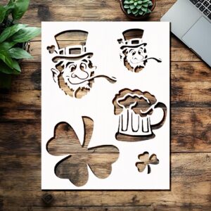 Shamrock & St. Patrick's Day Leprechaun Beer Stencil – Reusable Plastic Template for Painting, Drawing, Holiday Crafts, and Party DIY Projects