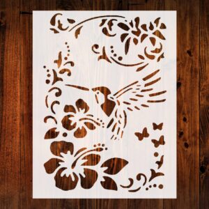 Hummingbird & Flowers Stencil, , Reusable & Sturdy for Nature-Themed Art, Crafts & DIY Projects
