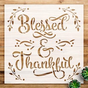 Blessed Thankful Stencil Pattern for Wood and Walls, Reusable Mylar Template, Farmhouse Fall Script Design for Home Decor and DIY Projects - Size A1 ()