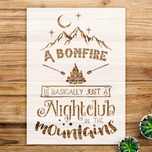 Bonfire Night Club Stencil Pattern for Walls and Crafts, Mountain Design, Ideal for DIY Camping Cabin Home Decor and Adventure Projects - Size A1 ()