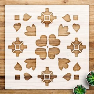 Flower Petal Leaf Diamond Tile Stencil Pattern for Bathroom Floors and Kitchen DIY Projects, Reusable Mylar Template for Creative Home Decor - Size A3 ()