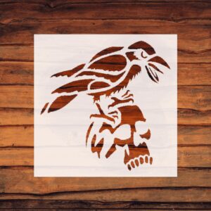 Raven Skull Stencil - Intricate Bird Design for Gothic and Nature-Inspired Crafts - Versatile Stencil Sheet