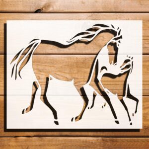 Horse with a Foal Design Stencil for Painting, Plastic Reusable 10" L x 8" W – Perfect for DIY Crafts, Painting, and Home Decor Projects