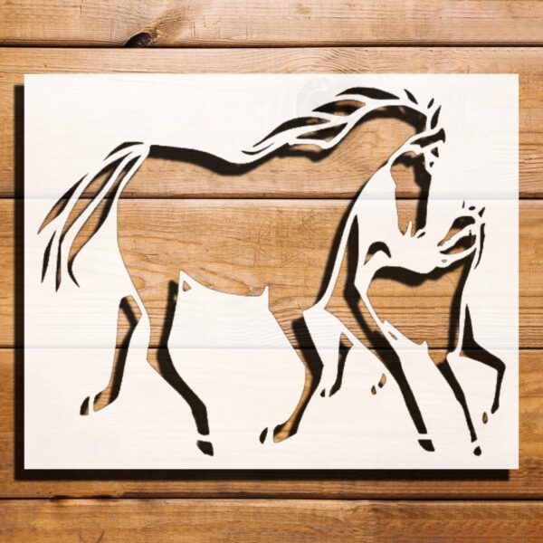 Horse with a Foal Design Stencil for Painting, Plastic Reusable 10" L x 8" W – Perfect for DIY Crafts, Painting, and Home Decor Projects