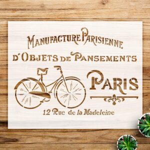 Vintage Paris Bicycle Stencil for Home Decor and Furniture, Reusable Mylar Template for DIY Projects and Crafting, Antique Bike Design for Walls and Surfaces - Size A2 ()