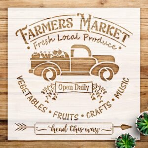 Farmers Market Stencil Pattern for Home Decor, Vintage Truck Design for Walls, Wood, and Crafts, Ideal for DIY Farmhouse Kitchen Projects - Size A4 ()