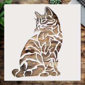 Sitting Cute Cat Stencil, Reusable Painting Template, Perfect for Crafts and DIY Projects