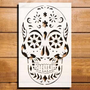 Skull Pattern Design Stencil for Painting, Plastic Reusable 8" L x 5" W – Perfect for DIY Crafts, Halloween Decor, and Art Projects