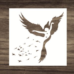 Raven Lady Feathers Stencil - , Elegant Bird Design for Crafts, Walls, and More