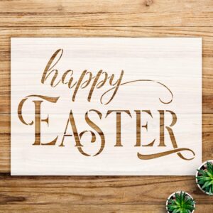 Happy Easter Script Stencil for Wood and Wall Decor, Rustic Cursive Design for DIY Christian Spring Home Art Projects - Size A1 ()
