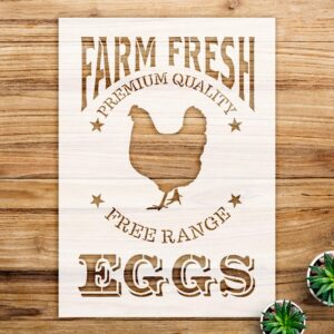 Farm Fresh Eggs Chicken Stencil Pattern for Walls and Crafts, Reusable Mylar Template, Ideal for Painting and Chalk Projects - Size A4 ()