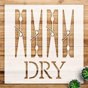 Dry Laundry Room Stencil for Home Decor and Crafts, DIY Clothes pin Design for Wood Signs, Perfect for Washer and Dryer Areas - Size A4 ()