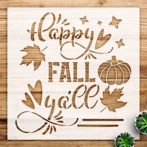 Happy Fall Y'all Stencil Pattern for Wood Signs and Home Decor, Reusable Mylar Template, Ideal for Autumn Crafts and Farmhouse Styling - Size A1 ()