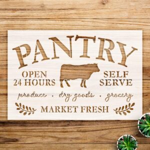 Farmhouse Pantry Open Cow Stencil for Walls and Crafts, Reusable Mylar Template, Ideal for DIY Rustic Decor and Produce displays - Size A2 ()