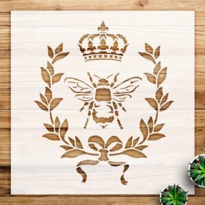 Bee Stencil Pattern for Home Decor and Crafts, Reusable Mylar Template, Crown Laurel Wreath Design, Ideal for Shabby Chic and Country Style Projects - Size A3 ()