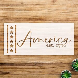 America est Stencil Pattern for Wood Signs and Crafts, Reusable Mylar Template, Ideal for Patriotic Home Decor and Fourth of July Celebrations - Size A4 ()