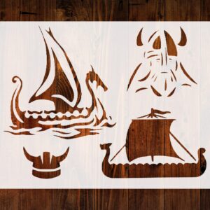 Vikings Ship & Helmet Custom Stencil, Reusable & Sturdy, for Historical Art, Crafts & DIY Projects