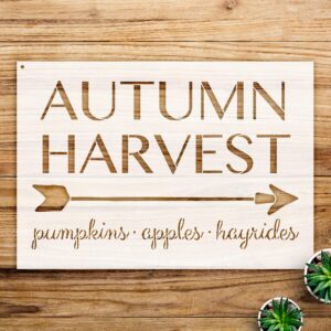 Autumn Harvest Arrow Word Art Stencil for Walls and Crafts, Reusable Mylar Template, Ideal for Home Decor and Seasonal Projects - Size A2 ()