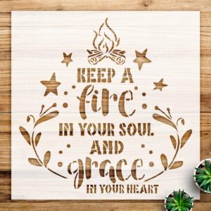 Fire in Your Soul Grace in Your Heart Stencil Pattern for Walls and Crafts, Reusable Mylar Template, Inspirational Design for DIY Home Decor and Artistic Projects - Size A3 ()
