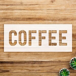 Coffee Typography Stencil for Walls and Crafts, Reusable Mylar Template, Modern Farmhouse Design for Home Decor and DIY Projects - Size A4 ()