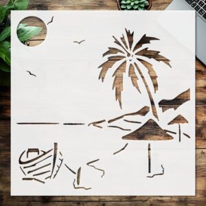 Stencil Beach sea Boat Palm Sun, Plastic Reusable, Reusable Plastic, L x W, for DIY Crafts and Home Decor