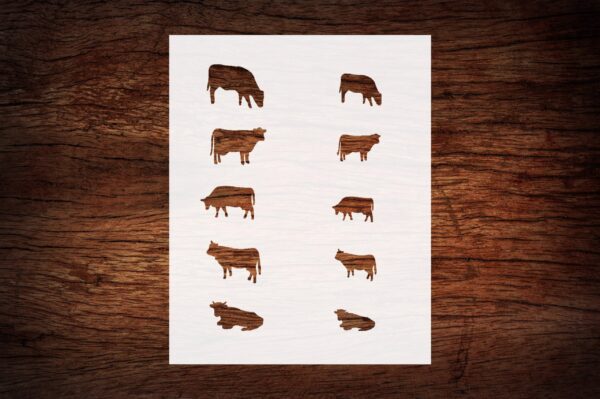 Reusable Multiple Small Cows Stencil - Custom Farm Animal Design for Rustic Crafts