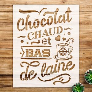 Chocolat Chaud et bas de Laine Stencil Pattern for Mugs and Crafts, Reusable Mylar Template, Ideal for Holiday Decor and DIY Projects - Size A3 ()