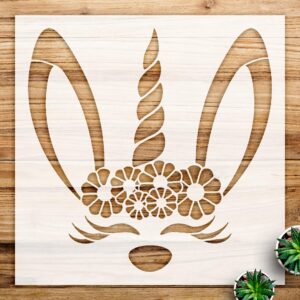 Easter Bunny Unicorn Stencil with Flower Crown, Reusable Mylar Template for DIY Spring Home Decor, Craft Painting, and Creative Projects - Size A2 ()