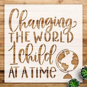 Changing The World Stencil Pattern for Classroom Decor and DIY Projects, Reusable Design for Wood Signs and Wall Art, Ideal for Teachers and Creative Spaces - Size A3 ()