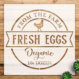 Fresh Egg Farm Organic Stencil for Walls and Crafts, Reusable Mylar Template, Ideal for Country Farmhouse Home Decor and DIY Chicken Projects - Size A2 ()