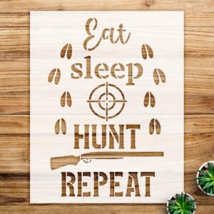 Eat Sleep Hunt Repeat Stencil Pattern for Walls and Crafts, Reusable Mylar Template Featuring Deer Footprints, Ideal for Country Cabin Home Decor and DIY Projects - Size A4 ()