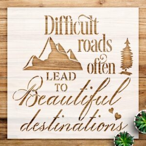 Motivational Stencil Pattern for Walls and Crafts, Features Mountains and Inspirational Quote, Ideal for Home Decor and DIY Projects - Size A2 ()