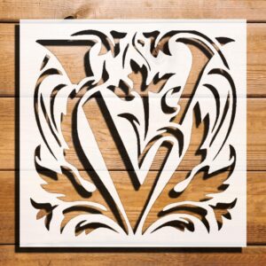 Letter Initial V Design Stencil for Painting, Plastic Reusable 5.5" L x 5.5" W – Ideal for Personalized DIY Crafts, Art Projects, and Home Decor