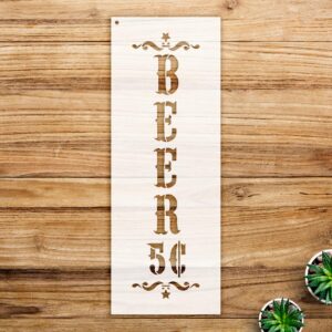 Beer Decorative Stencil Pattern for Walls and Crafts, Reusable Mylar Template, Vertical Design for Home bar Decor and Art Projects - Size A4 ()