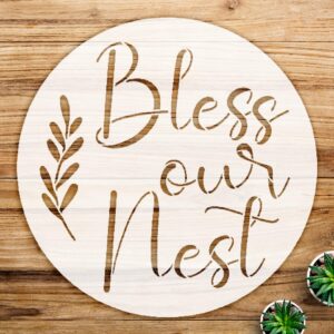 Bless Our nest Round Stencil for Home Decor and Crafts, Rustic Farmhouse Design, Ideal for Walls, Wood Projects, and DIY Family Creations - Size A3 ()