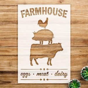 Farmhouse Animal Stack Stencil for Wood and Kitchen Decor, Reusable Mylar Template for DIY Crafts and Home Decoration - Size A3 ()