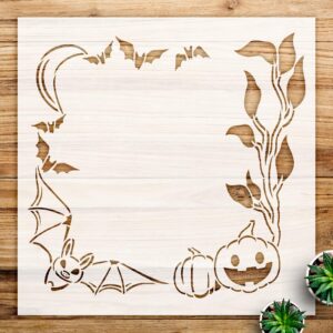 Bats and Pumpkins Stencil Pattern for Walls and Crafts, Reusable Mylar Template, Square Frame Design, Ideal for Halloween Home Decor and DIY Projects - Size A3 ()