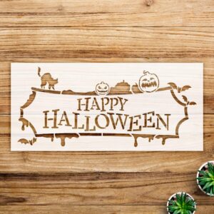 Happy Halloween Stencil Pattern for Walls and Crafts, Reusable Mylar Template Featuring Jack O'Lantern, Flying Bats, and Black cat, Perfect for Home Decor and DIY Projects - Size A2 ()