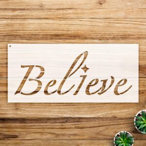 Believe Elegant Script Word Stencil for Walls and Crafts, Reusable Mylar Template, Ideal for Home Decor and Personalized Projects - Size A2 ()