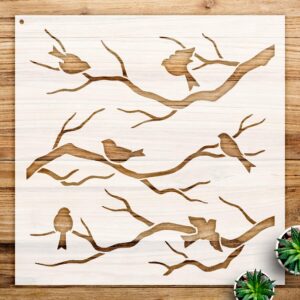 Birds and Branches Stencil Pattern for Walls and Crafts, Reusable Mylar Template, Ideal for Home Decor and DIY Projects - Size A1 ()