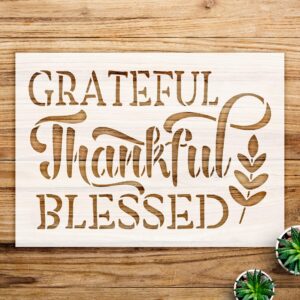 Grateful Thankful Blessed Stencil Pattern for Wood and Walls, Rustic Fall Farmhouse Decor, Ideal for DIY Projects and Autumn Home Accents - Size A1 ()