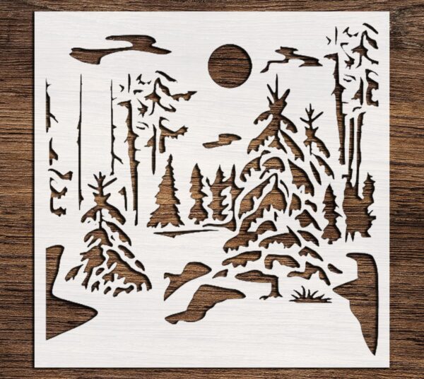 Stencil Night Forest, Plastic Reusable
